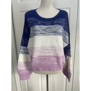 Wrangler Retro Sweater Women's Large | Cozy Puff Sleeve Heather Striped |‎ CLEAN